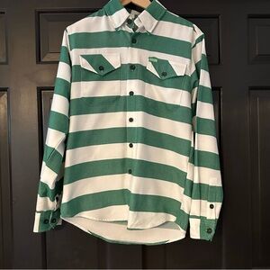 Dixxon Men's The Rebel Button Down Flannel Shirt Size XSmall Green White Striped